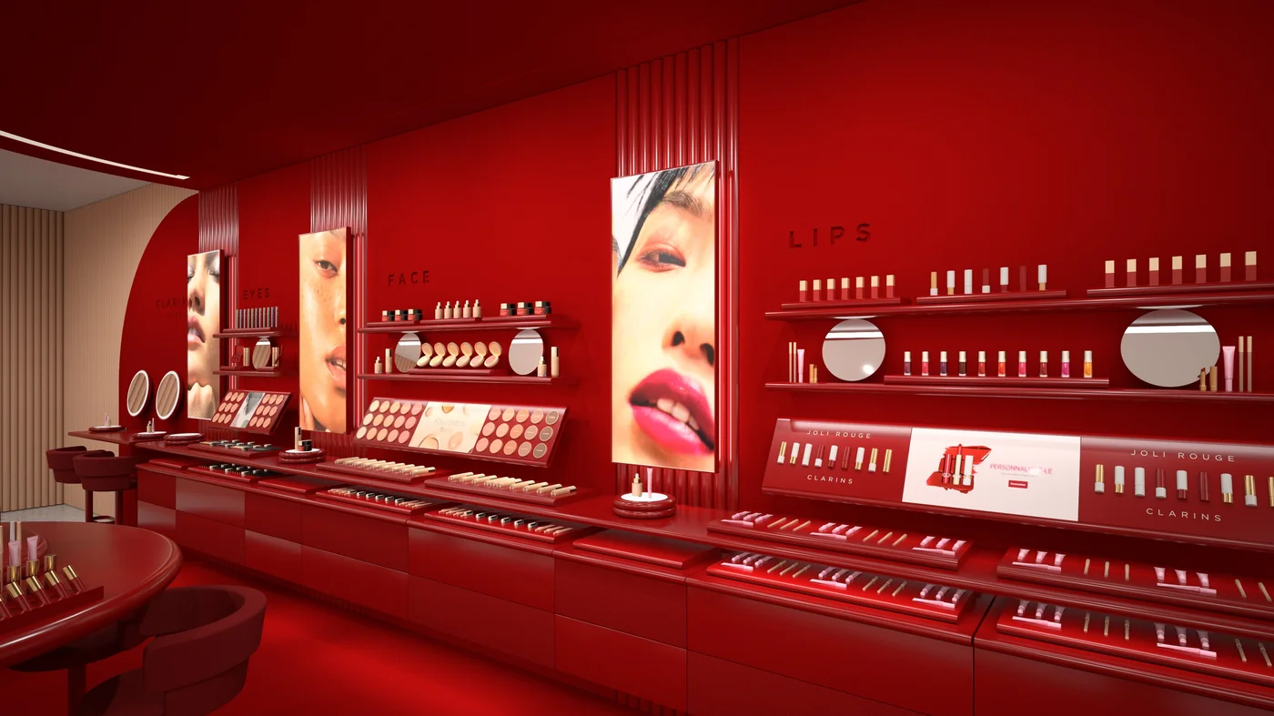 CLARINS MAKE-UP — Iconic Red, un design immersif où le rouge devient matière 1 CLARINS MAKE-UP — Iconic Red, un design immersif où le rouge devient matière